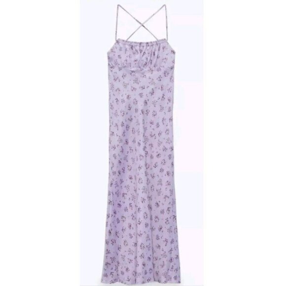 Zara Dresses & Skirts - Zara Floral Print Satin Effect Midi Dress sz XXL 7385/316 New 22"